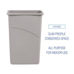 Slim Waste Container, 23 gal, Plastic, Gray