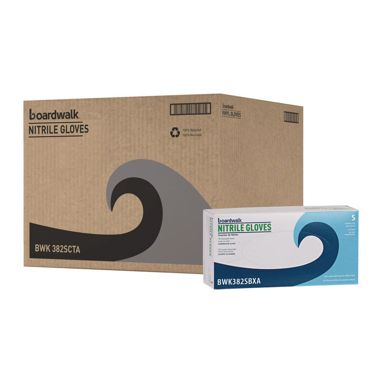 Disposable Examination Nitrile Gloves, Powder-Free, Small, 5 mil Thick, 9.5" Long, Blue, 100/Box, 10 Boxes/Carton