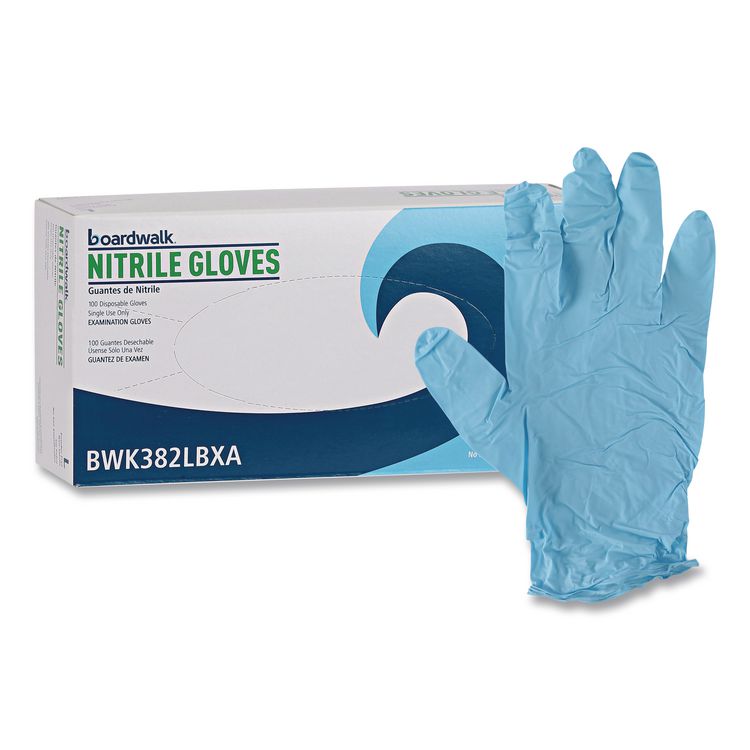 Disposable Examination Nitrile Gloves, Powder-Free, Large, 5 mil Thick, 9.5" Long, Blue, 100/Box, 10 Boxes/Carton