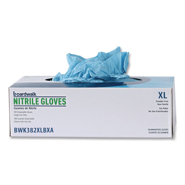 Disposable Examination Nitrile Gloves, Powder-Free, X-Large, 5 mil Thick, 9.5" Long, Blue, 100/Box, 10 Boxes/Carton