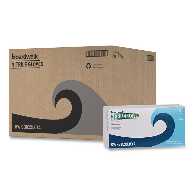 Disposable Examination Nitrile Gloves, Powder-Free, X-Large, 5 mil Thick, 9.5" Long, Blue, 100/Box, 10 Boxes/Carton