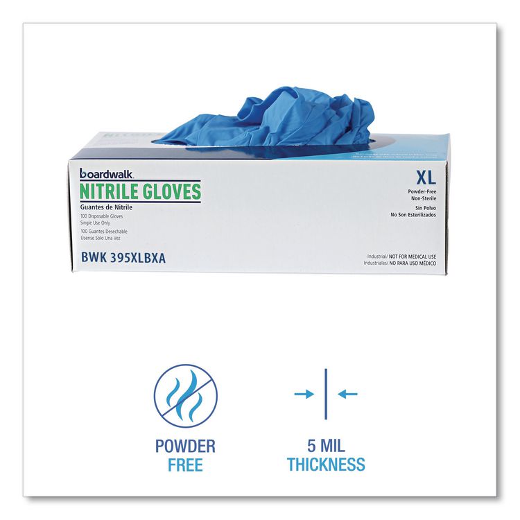 395 Series Disposable General-Purpose Nitrile Gloves, Powder-Free, X-Large, 5 mil Thick, 9.5" Long, Blue, 100/BX, 10 BX/CT