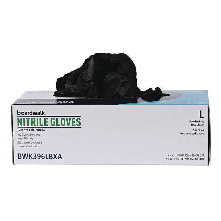 396 Series Disposable General-Purpose Nitrile Gloves, Powder-Free, Large, 4.4 mil Thick, 9.5" Long, Black, 100/Box