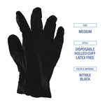 396 Series Disposable General-Purpose Nitrile Gloves, Powder-Free, Medium, 4.4 mil Thick, 9.5" Long, Black, 100/BX, 10 BX/CT