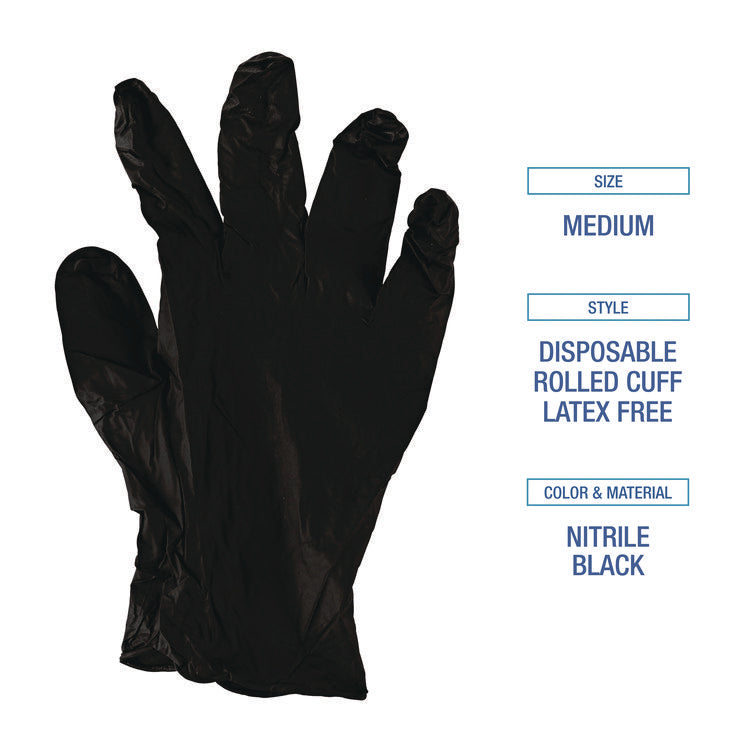 396 Series Disposable General-Purpose Nitrile Gloves, Powder-Free, Medium, 4.4 mil Thick, 9.5" Long, Black, 100/BX, 10 BX/CT