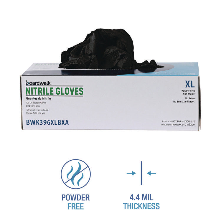 396 Series Disposable General-Purpose Nitrile Gloves, Powder-Free, X-Large, 4.4 mil Thick, 9.5" Long, Black, 100/BX, 10 BX/CT
