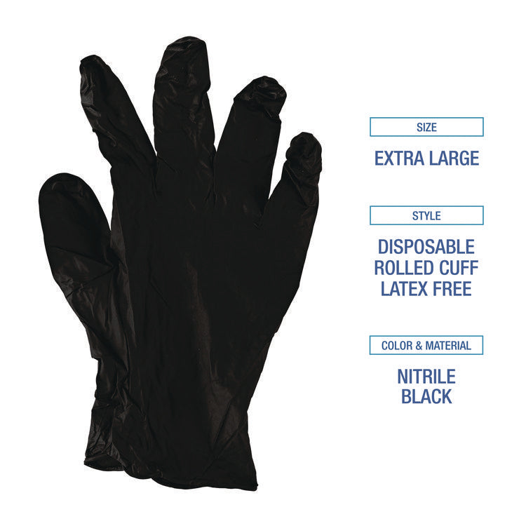 396 Series Disposable General-Purpose Nitrile Gloves, Powder-Free, X-Large, 4.4 mil Thick, 9.5" Long, Black, 100/BX, 10 BX/CT