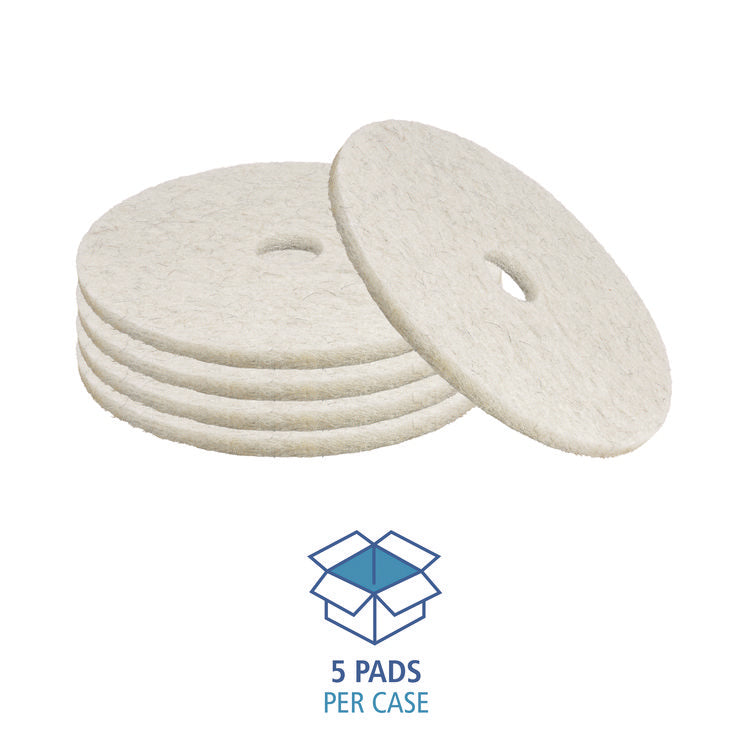 Natural Burnishing Floor Pads, 27" Diameter, White, 5/Carton