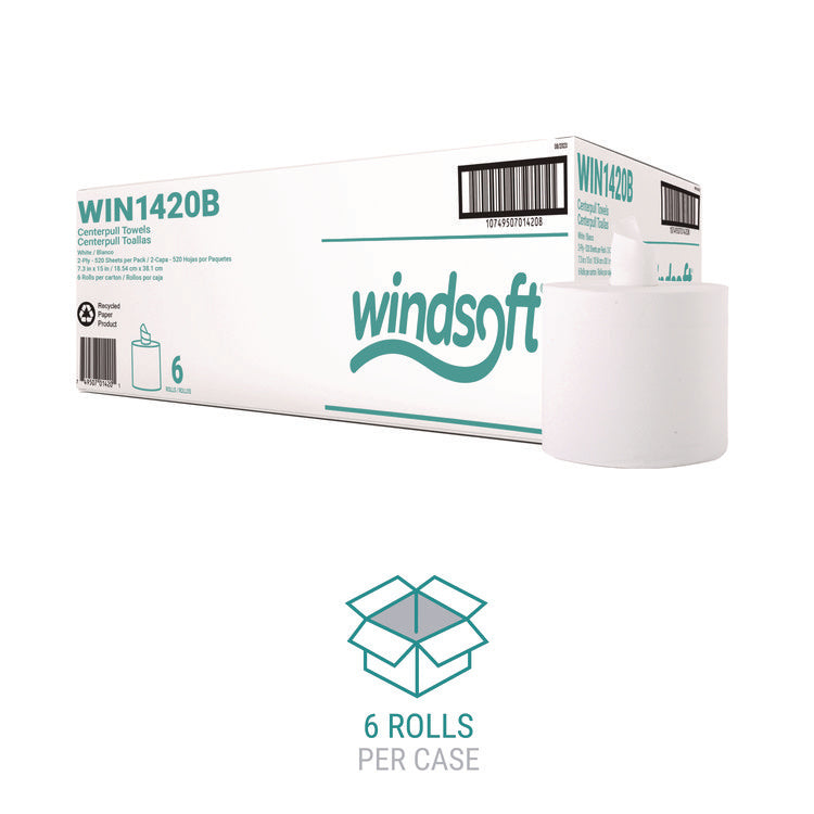 Center-Flow Perforated Paper Towel Roll, 7.3 x 15, White, 6 Rolls/Carton