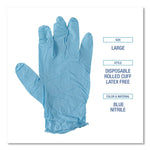 Disposable Examination Nitrile Gloves, Powder-Free, Large, 5 mil Thick, 9.5" Long, Blue, 100/Box, 10 Boxes/Carton