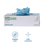 Disposable Examination Nitrile Gloves, Powder-Free, Large, 5 mil Thick, 9.5" Long, Blue, 100/Box