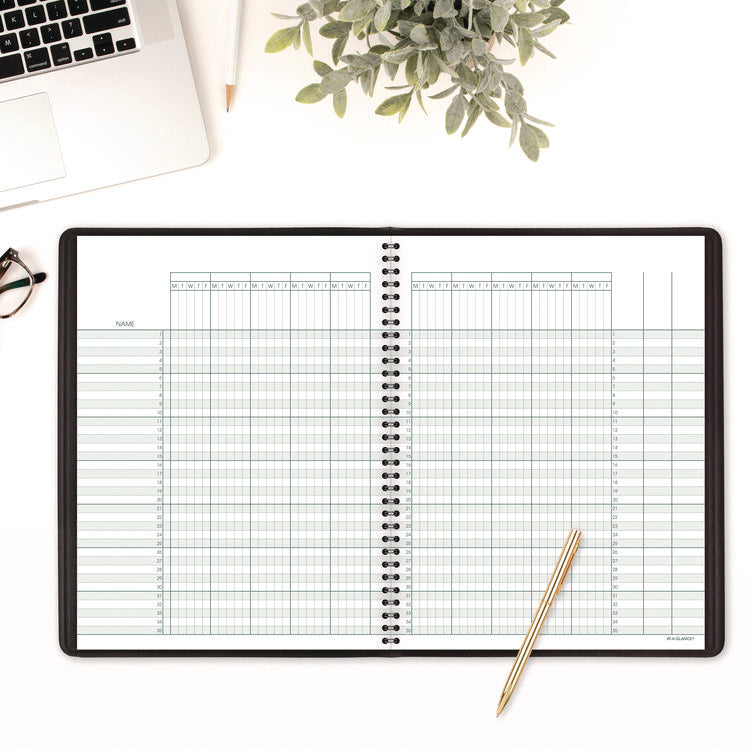 Undated Class Record Book, Nine To 10 Week Term: Two-Page Spread (35 Students), 10.88 X 8.25, Black Cover