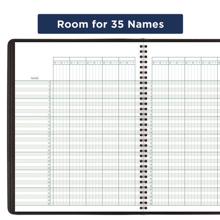 Undated Class Record Book, Nine To 10 Week Term: Two-Page Spread (35 Students), 10.88 X 8.25, Black Cover