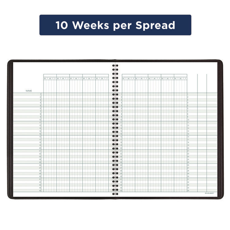 Undated Class Record Book, Nine To 10 Week Term: Two-Page Spread (35 Students), 10.88 X 8.25, Black Cover
