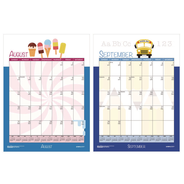Academic Year Recycled Seasonal Wall Calendar, Illustrated Seasons Artwork, 12 x 16.5, 12-Month (July to June): 2025 to 2026