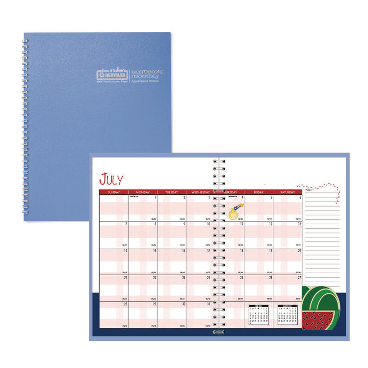 Recycled Academic Year Illustrated Monthly Planner, 10 x 7, Light Blue Cover, 12-Month (July to June): 2025 to 2026