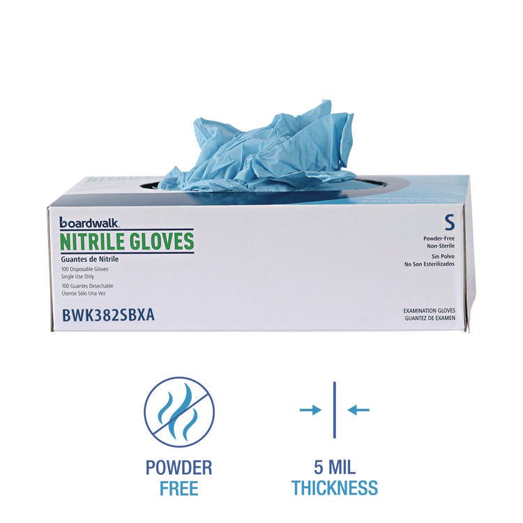 Disposable Examination Nitrile Gloves, Powder-Free, Small, 5 mil Thick, 9.5" Long, Blue, 100/Box, 10 Boxes/Carton