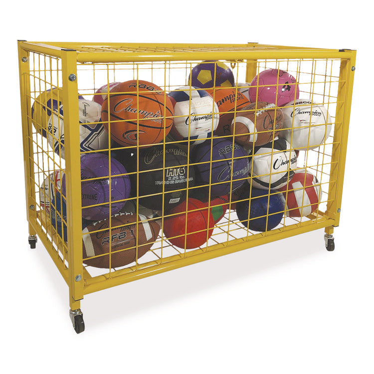 Full Size Lockable Ball Locker, Metal, 132 lb Capacity, 24 x 42 x 29.75, Yellow