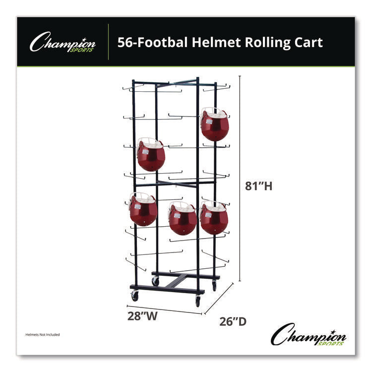56 Football Helmet Rolling Rack, 26" x 28" x 81", Black