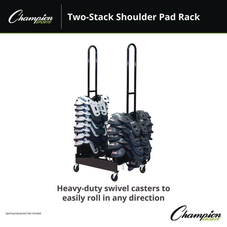 Mobile Two-Stack Shoulder Pad Rack, Metal, 176 lb Capacity, 24" x 30" x 69", Black