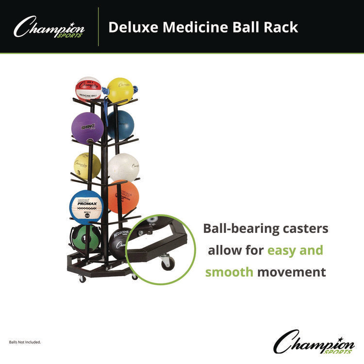 Deluxe Five-Row Mobile Medicine Ball Rack, Metal, 198 lb Capacity, 25" x 25" x 56", Black