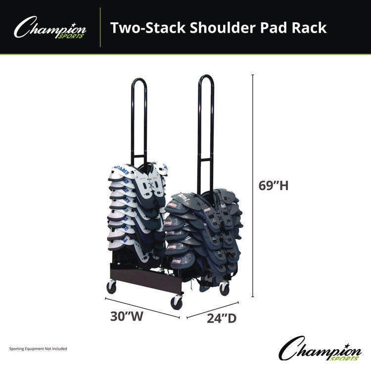 Mobile Two-Stack Shoulder Pad Rack, Metal, 176 lb Capacity, 24" x 30" x 69", Black