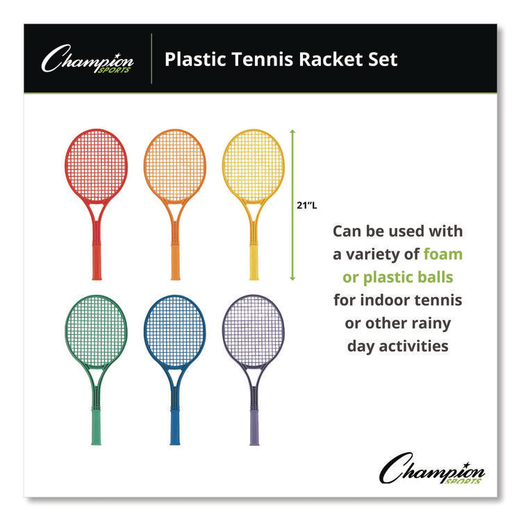 Plastic Tennis Racket Set, Six 21" Rackets, Assorted Colors