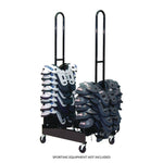 Mobile Two-Stack Shoulder Pad Rack, Metal, 176 lb Capacity, 24" x 30" x 69", Black