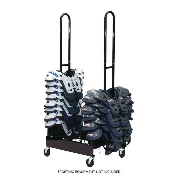 Mobile Two-Stack Shoulder Pad Rack, Metal, 176 lb Capacity, 24" x 30" x 69", Black
