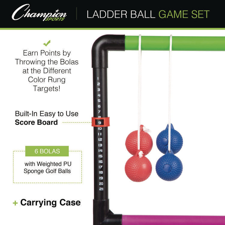 Ladder Ball Game Set, (2) 22" x 37.5" Ladders/(6) Bolas/Carry Bag