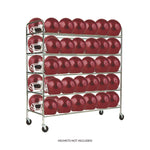 60 Helmet Football Cart, Five Shelves, Metal, 176 lb Capacity, 24" x 61" x 65", Chrome