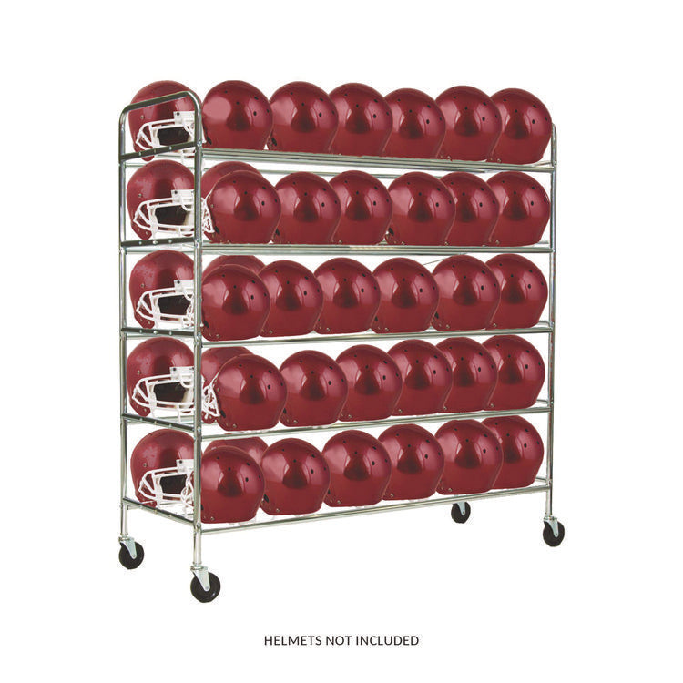 60 Helmet Football Cart, Five Shelves, Metal, 176 lb Capacity, 24" x 61" x 65", Chrome