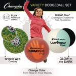 Rhino Skin Luminous, Spider and ThermoGrip Dodgeball Set, 6.3" Diameter, Assorted Colors, 6/Set