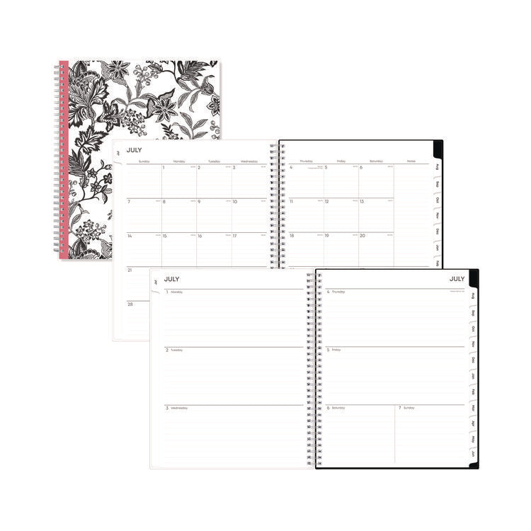 Analeis Create-Your-Own Cover Weekly/Monthly Planner, Floral, 11 x 8.5, White/Black/Coral, 12-Month (July to June): 2025-2026