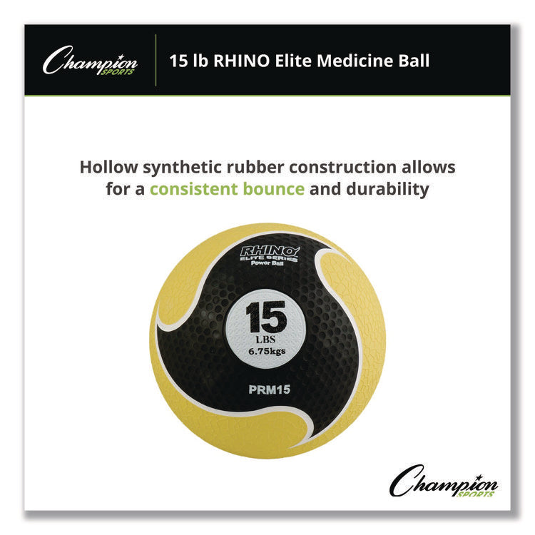Rhino Elite Medicine Ball, 15 lb, Yellow