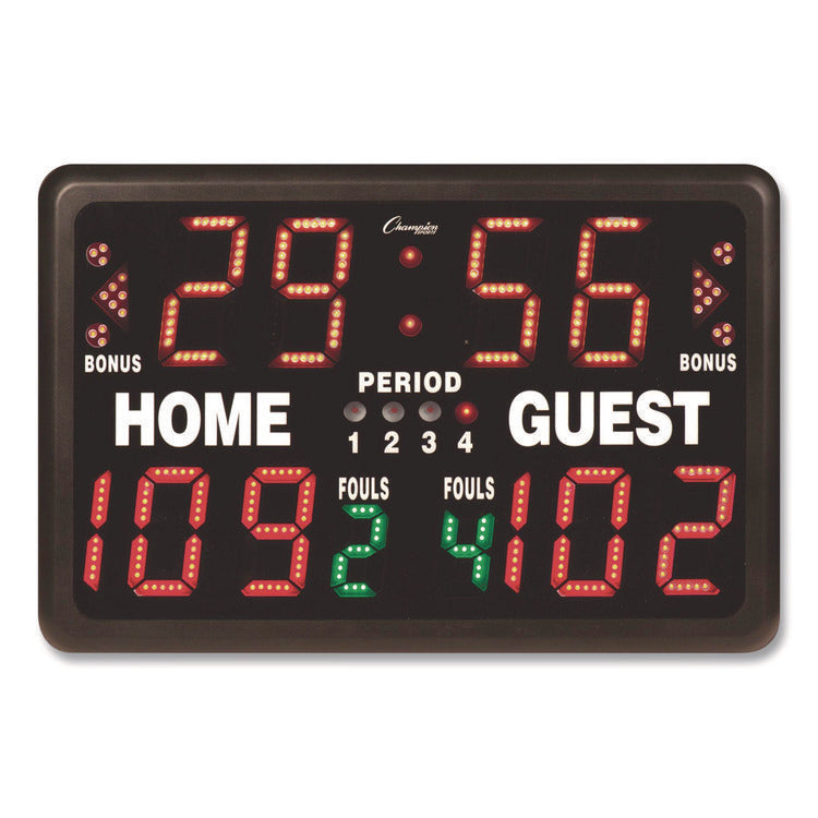 Tabletop Indoor Electronic Scoreboard, 24" x 16" x 10", Black Face, Red/Green/Yellow Graphics