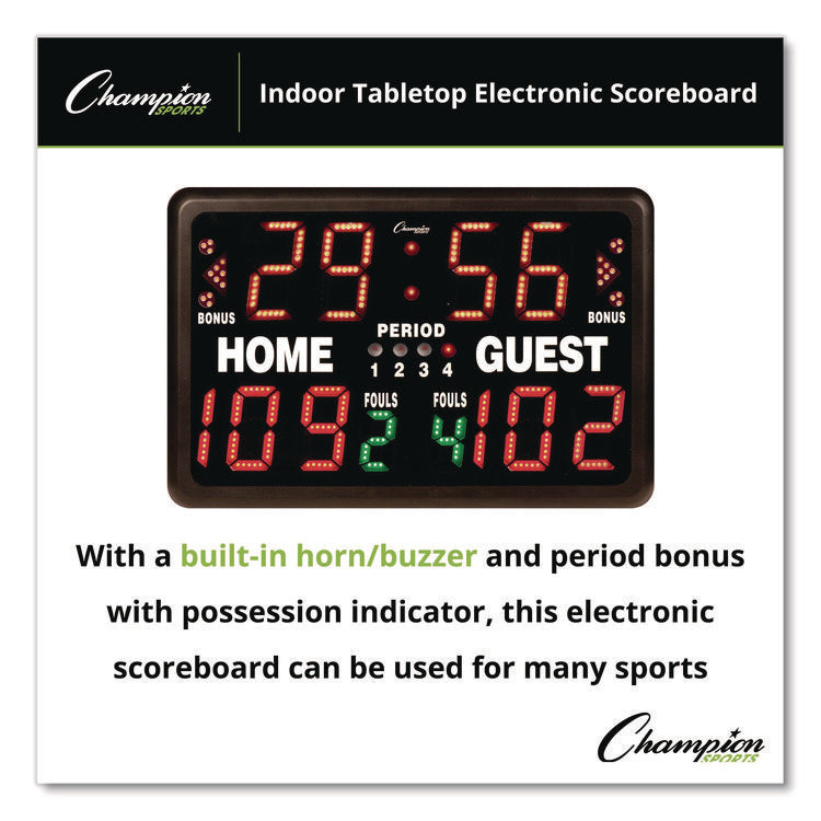 Tabletop Indoor Electronic Scoreboard, 24" x 16" x 10", Black Face, Red/Green/Yellow Graphics