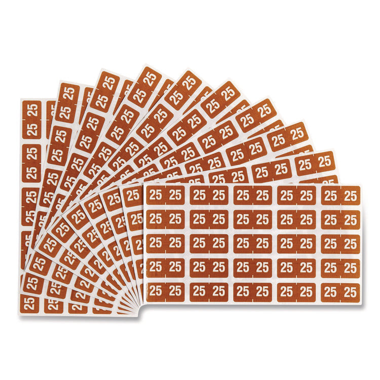 Yearly End Tab File Folder Labels, 25, 0.5 x 1, Brown, 25/Sheet, 10 Sheets/Pack