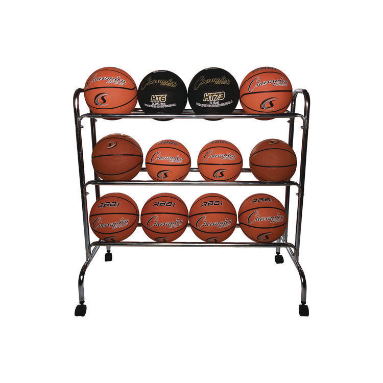 Powder-Coated Ball Cart, Metal, 132 lb Capacity, 17 x 41 x 41, Silver