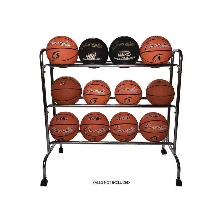 Powder-Coated Ball Cart, Metal, 132 lb Capacity, 17 x 41 x 41, Silver