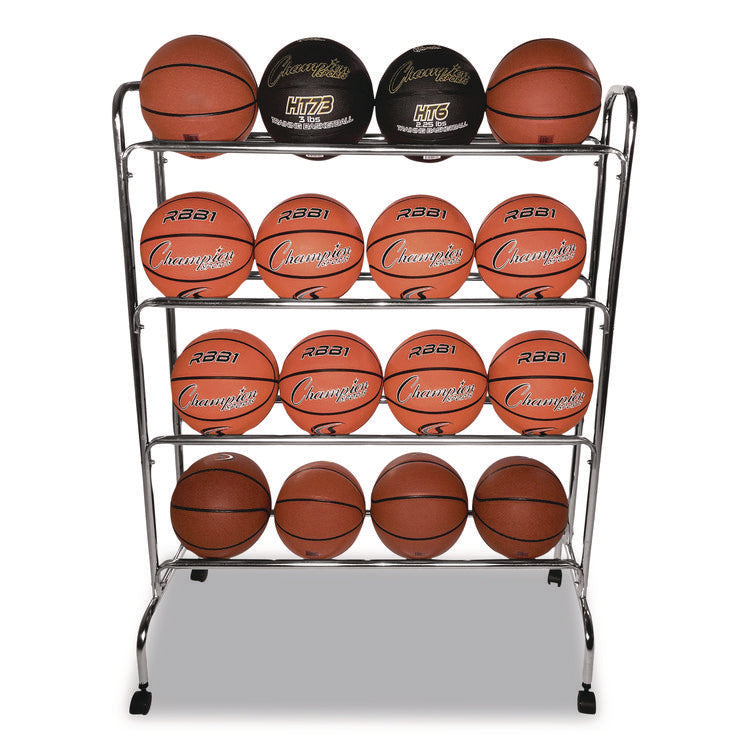 Powder-Coated Ball Cart, Metal, 132 lb Capacity, 17 x 41 x 53, Silver