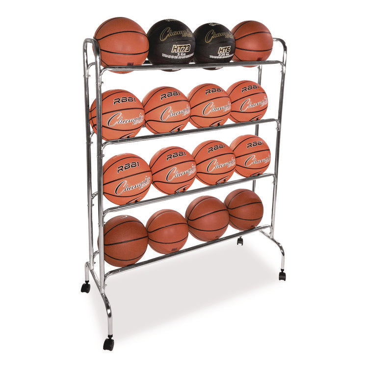 Powder-Coated Ball Cart, Metal, 132 lb Capacity, 17 x 41 x 53, Silver