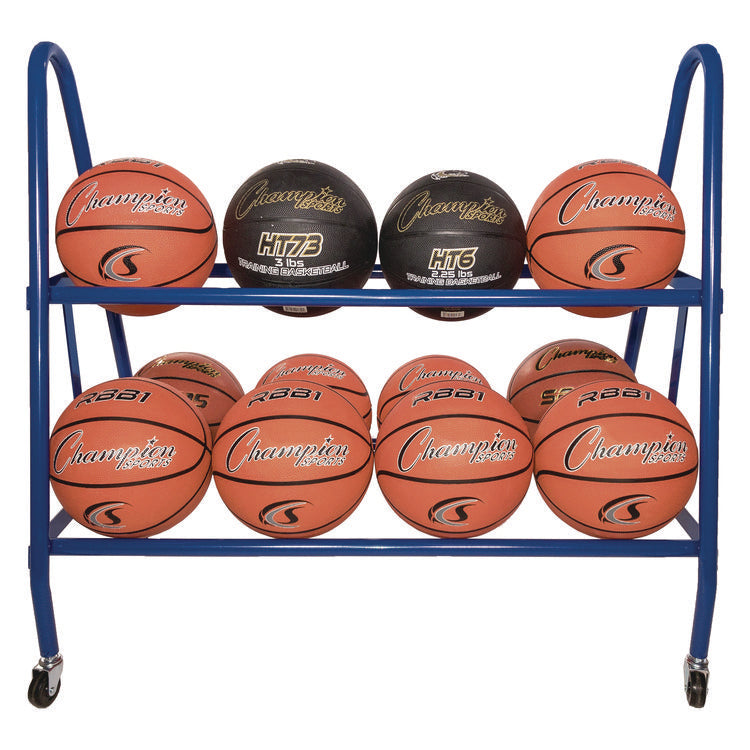 Heavy-Duty Deluxe Ball Cart, Metal, 132 lb Capacity, 17.5 x 38 x 35.75, Blue