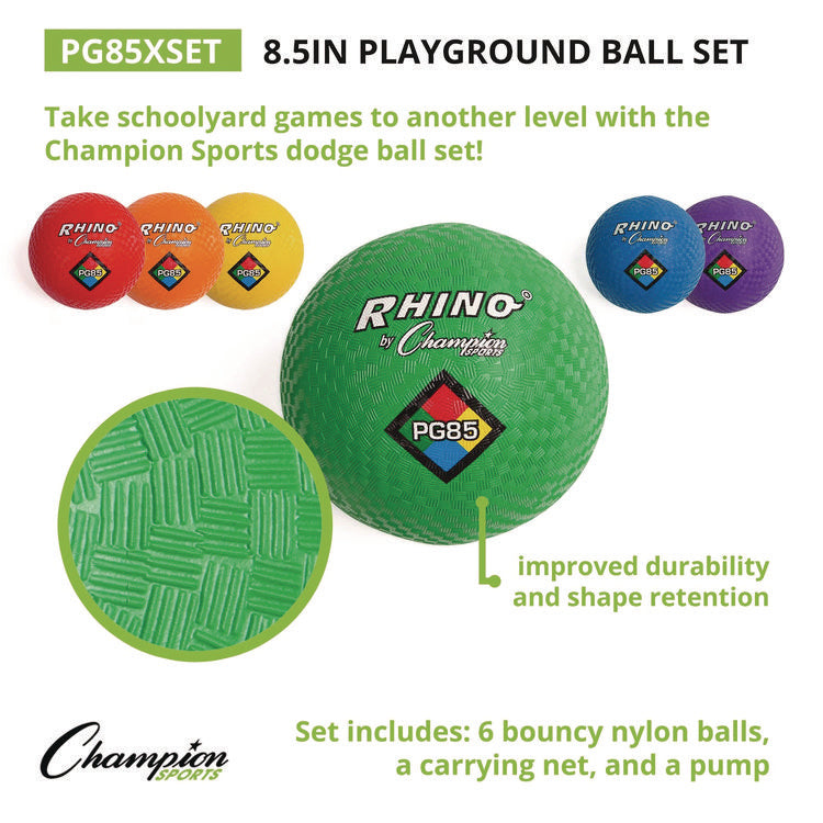 8.5" Playground Ball Set with Air Pump, Assorted Colors, 6/Set