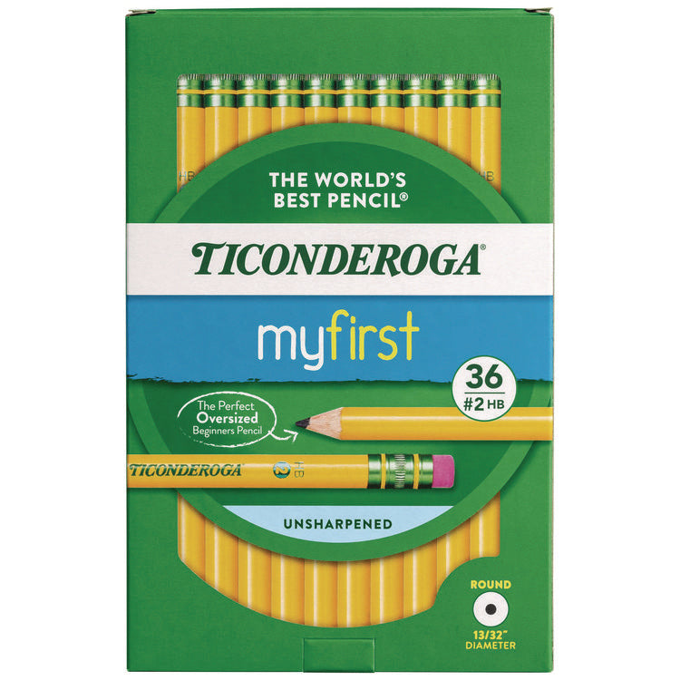 My First Woodcase Pencil with Eraser, 3.6 mm, HB (#2), Black Lead, Yellow Barrel, 36/Pack