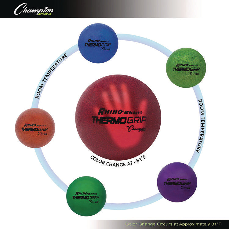 Rhino Skin Thermo Grip Dodgeball Set, Heat-Activated Color Change, 6.3" Diameter, Assorted Colors, 6/Set