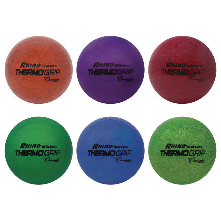 Rhino Skin Thermo Grip Dodgeball Set, Heat-Activated Color Change, 6.3" Diameter, Assorted Colors, 6/Set