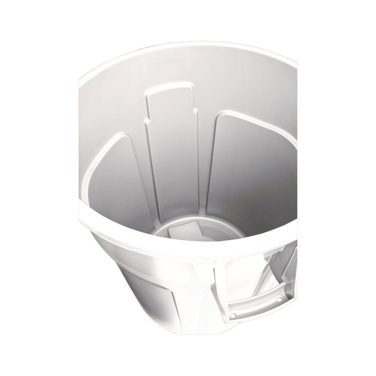 Vented Round Brute Container, 10 gal, Plastic, White