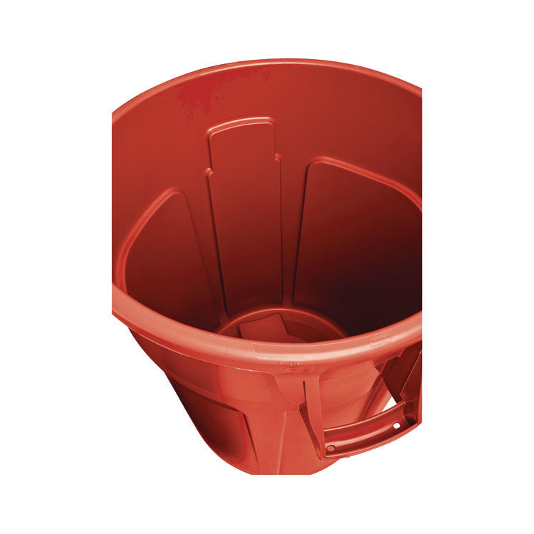 Vented Round Brute Container, 55 gal, Plastic, Red, 3/Carton