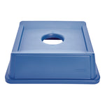 Untouchable Bottle and Can Recycling Top, Round Opening,  20.13w x 20.13d x 6.25h, Blue